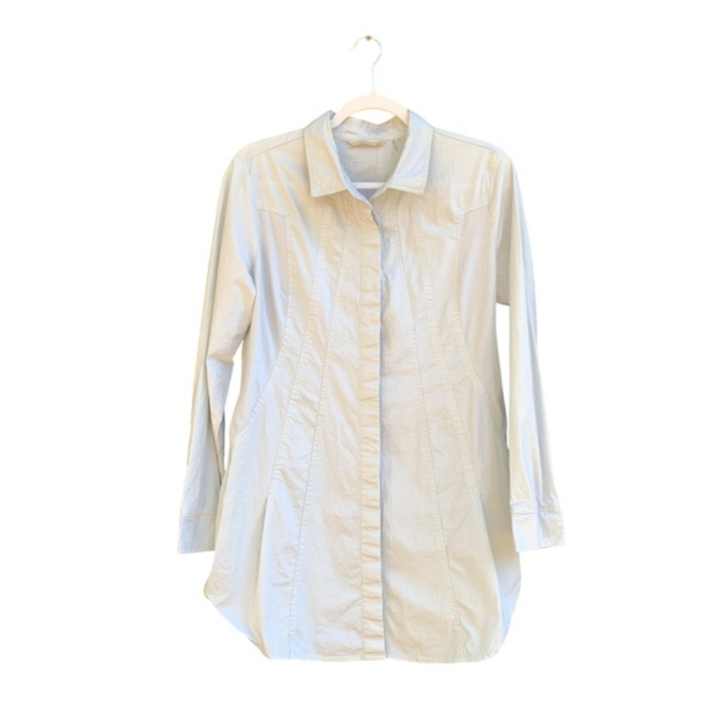 Soft Surroundings Shirt Womens Medium Blue Tunic Hidden Placket Longline‎ Seamed